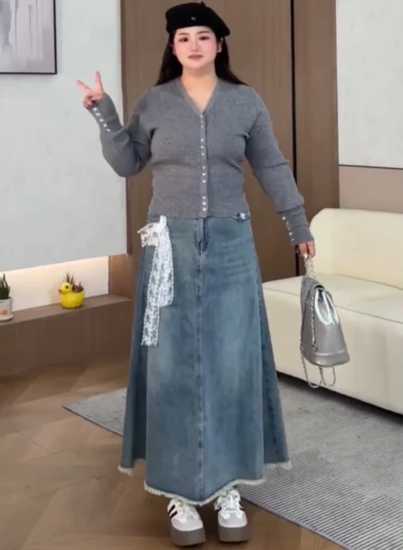 編號764:復古毛邊A字魚尾半身裙