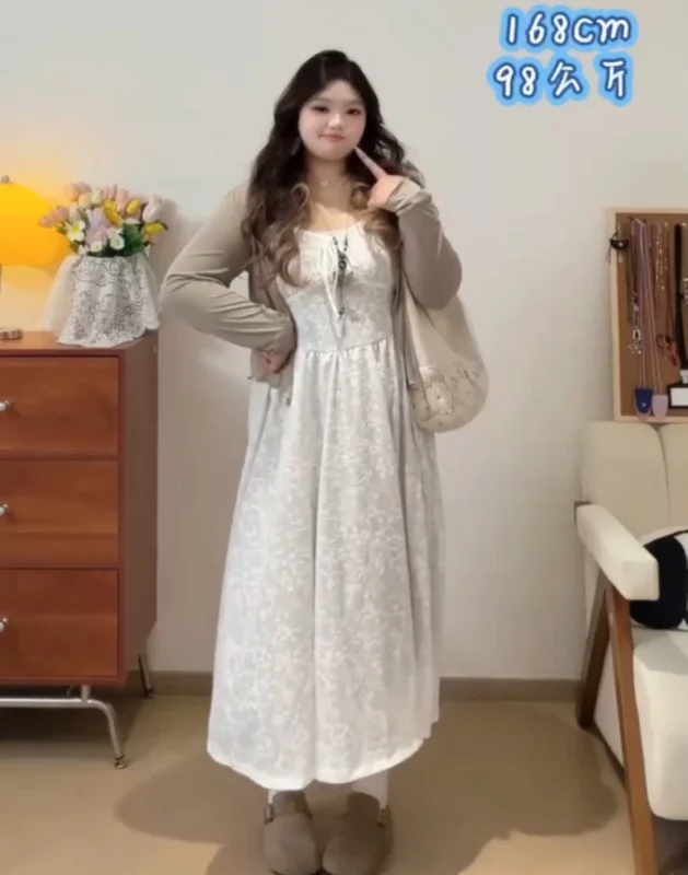 編號799:蕾絲網紗吊帶裙兩件套