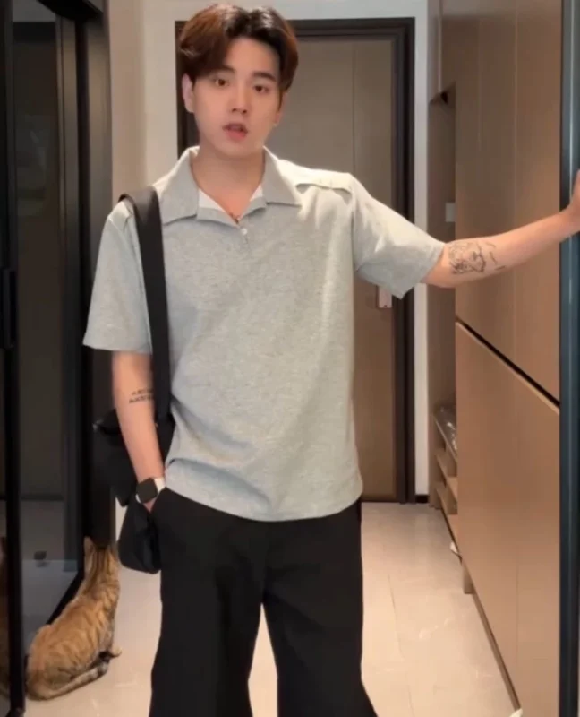 復古拼接寬鬆POLO衫