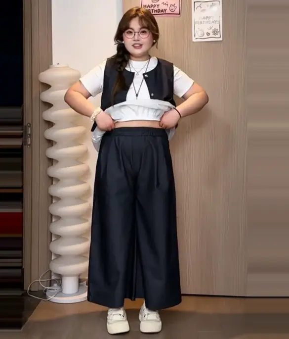 牛仔馬甲高腰闊腿褲套裝