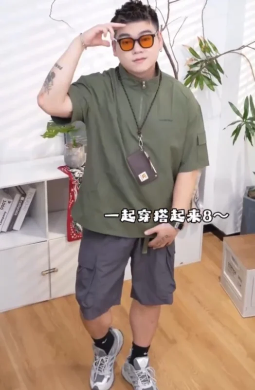 加寬加大半拉鍊立領短T