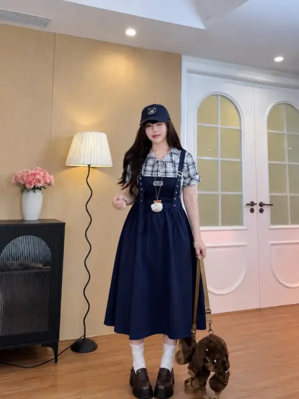 編號：830少女風復古格紋吊帶裙 縮圖 3