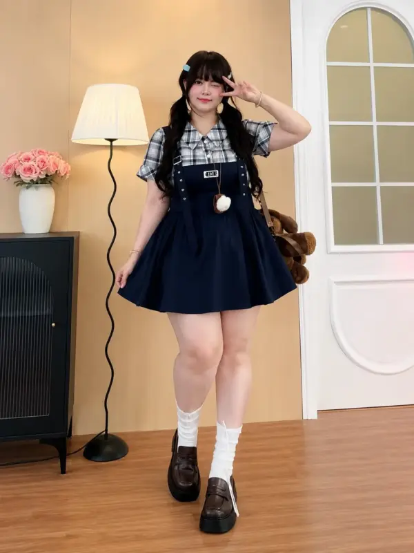 編號：830少女風復古格紋吊帶裙 縮圖 5