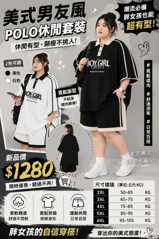 846美式男友風polo休閒套裝