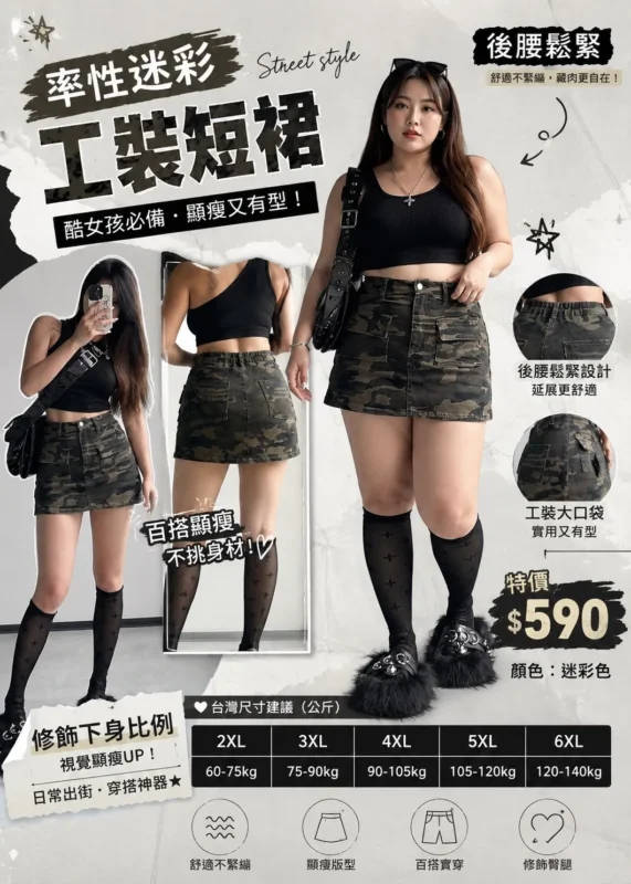 迷彩裙（後腰有鬆緊）