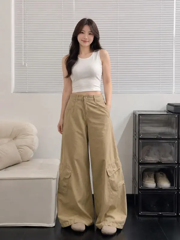 美式闊腿工裝牛仔褲縮圖 4