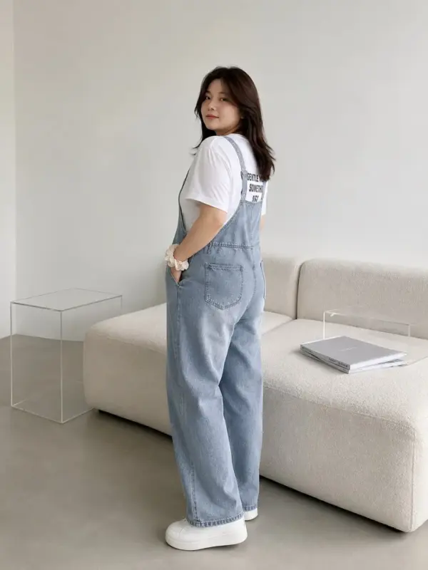 866大碼破洞牛仔吊帶褲（不含上衣）縮圖 3