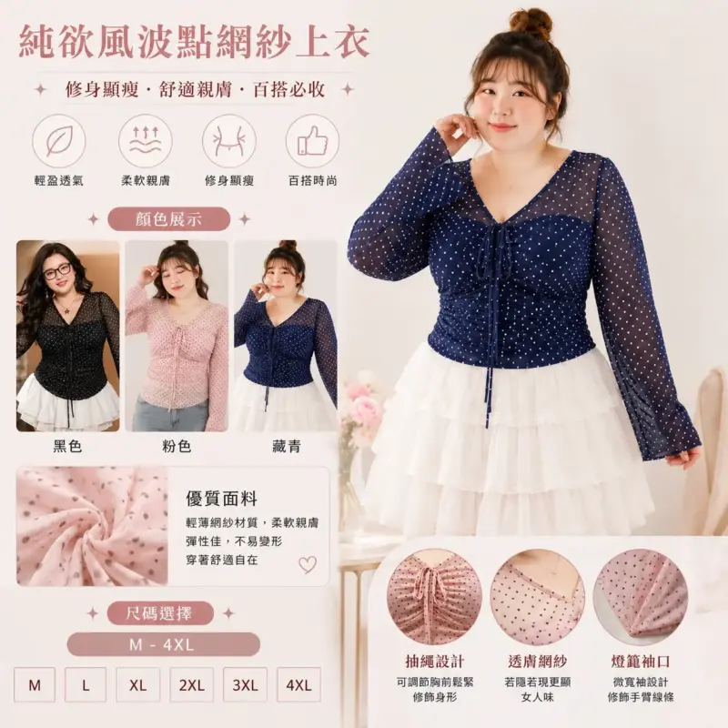 844純欲風波點網紗上衣