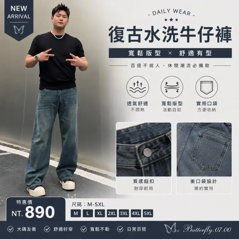 復古水洗牛仔褲