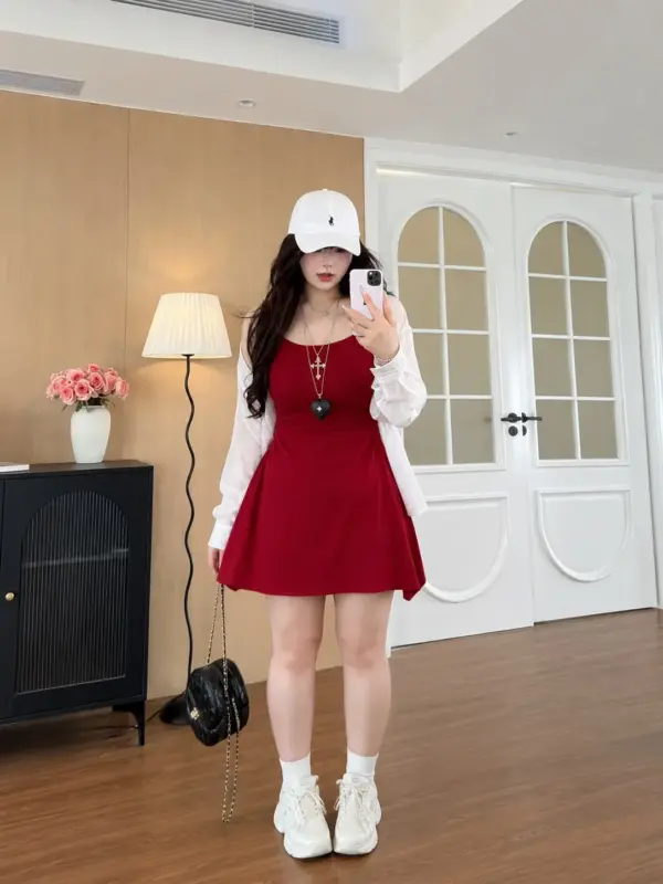 872甜辣收腰吊帶辣妹裙+開衫縮圖 3