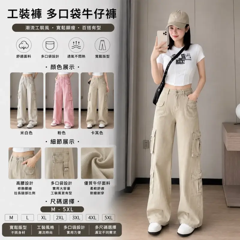 工裝褲多口袋牛仔褲