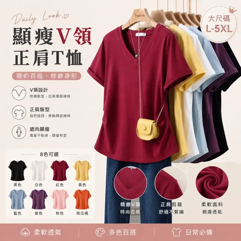 顯瘦V領正肩T恤