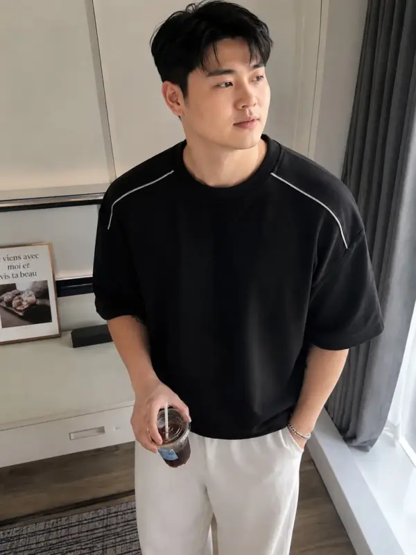圓領復古拼接短袖縮圖 2