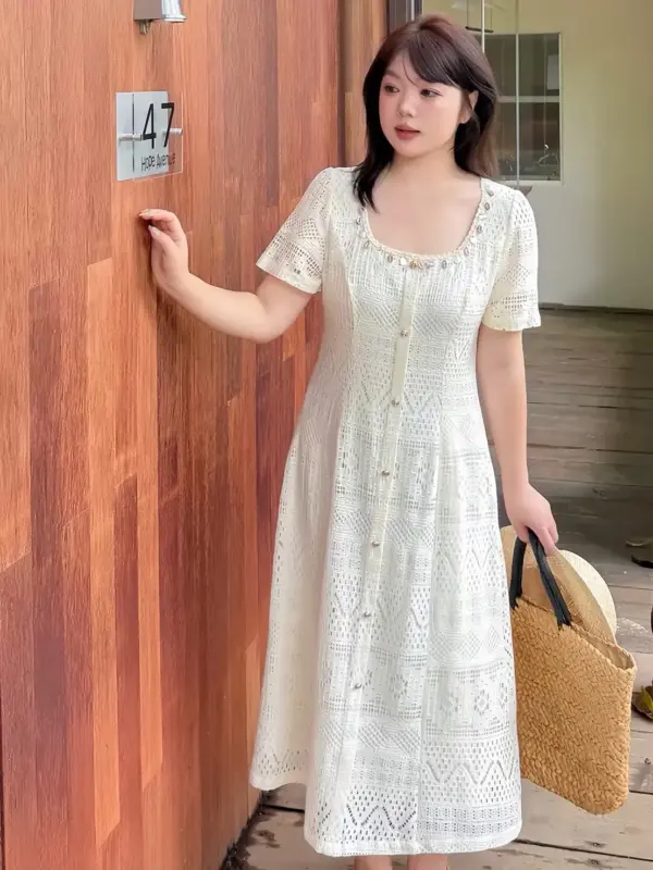 小香風蕾絲中長裙縮圖 2