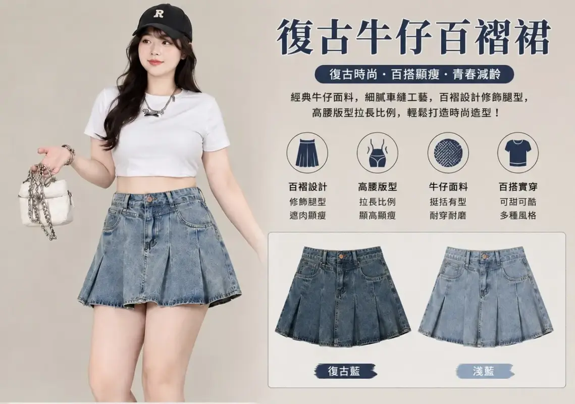 Vintage Pleated Denim Skirt