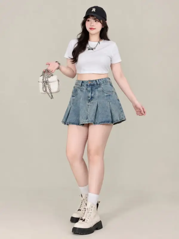 Vintage Pleated Denim Skirt thumbnail 3