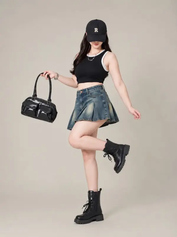 Vintage Pleated Denim Skirt thumbnail 2
