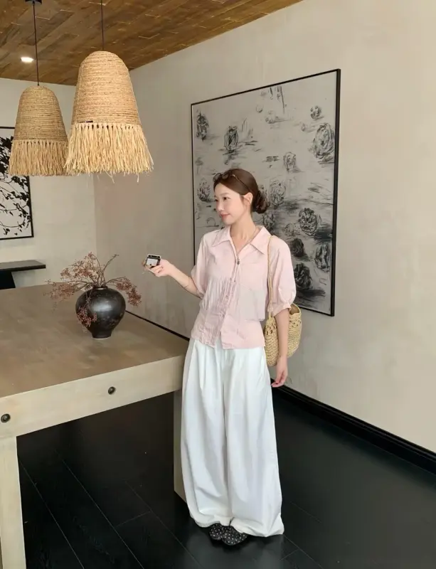 Korean Stood Collar Waist-Increasing Shirt thumbnail 3