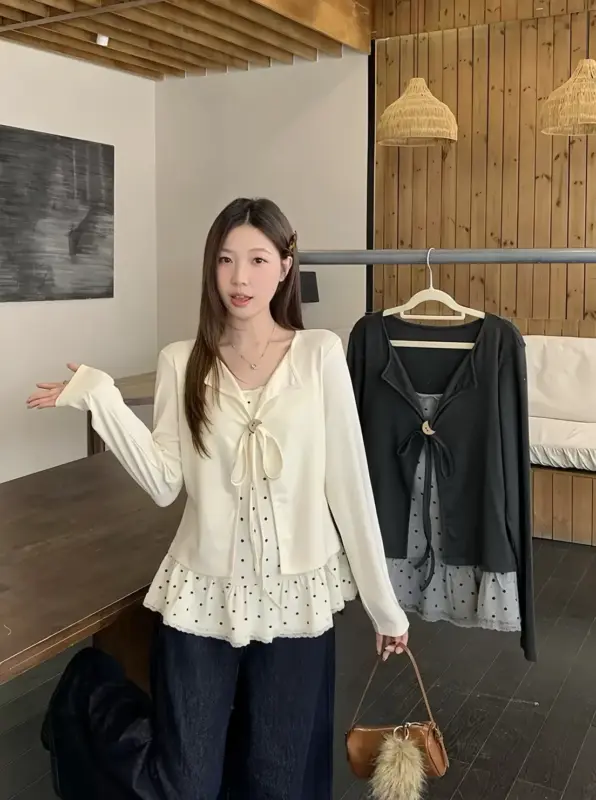 Panelled Polka Dot Long Sleeve Layered Look thumbnail 2