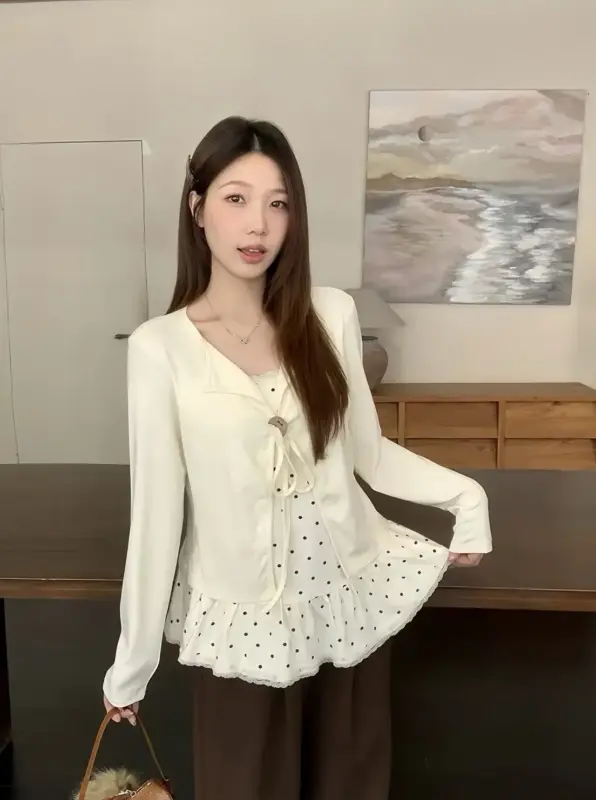 Panelled Polka Dot Long Sleeve Layered Look thumbnail 3