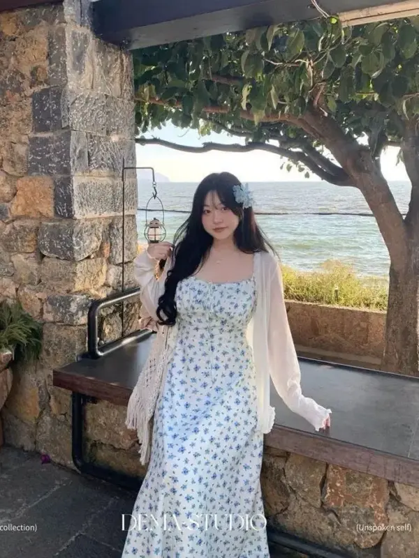 874清新藍碎花吊帶兩件套 縮圖 3
