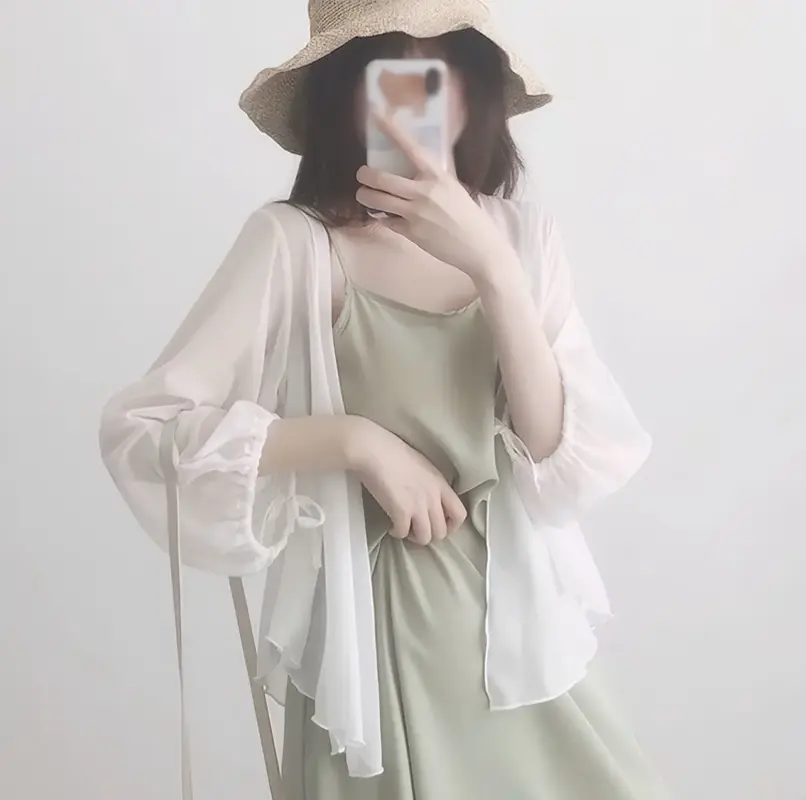 Chiffon Puff-Sleeve Cardigan thumbnail 2