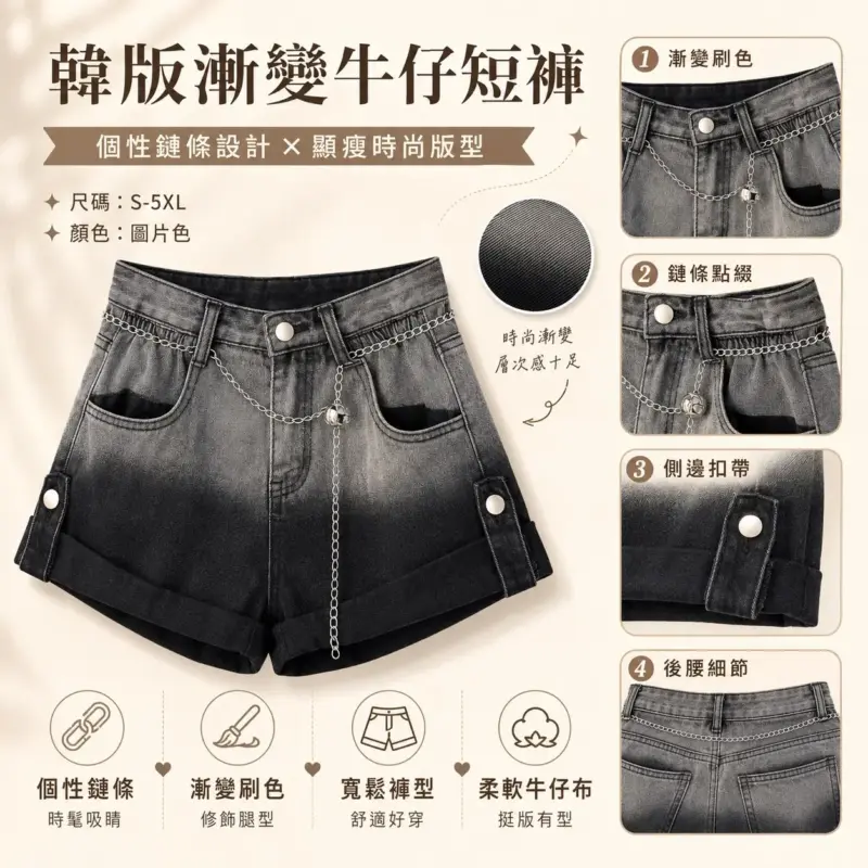 Korean Gradual Color Short Jeans