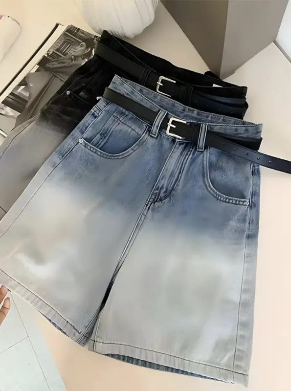 American Gradual Color Ripped A-Line Shorts (With Elastic Waistband at Back) thumbnail 2