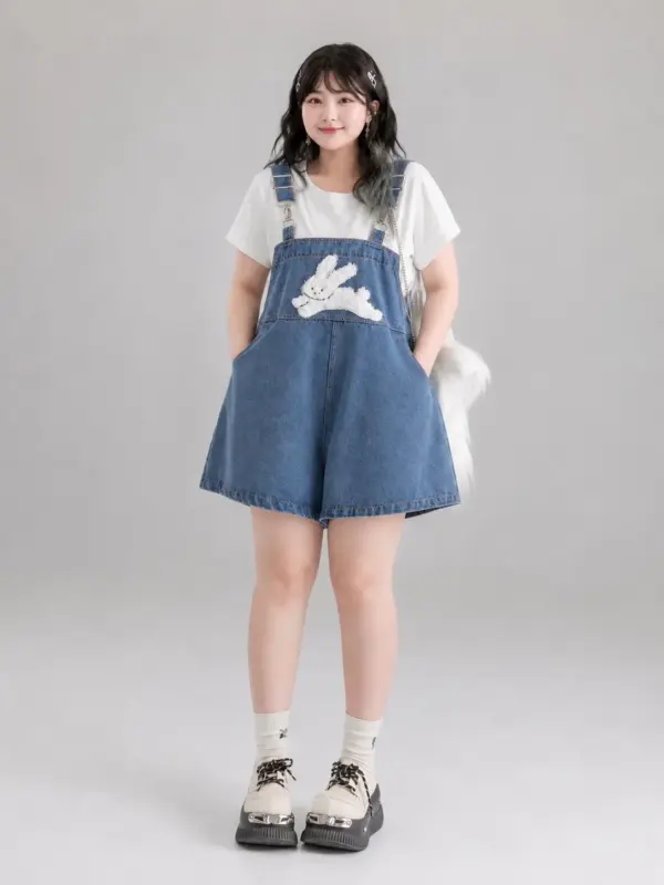 棉花兔大耳朵牛仔背帶褲 縮圖 2