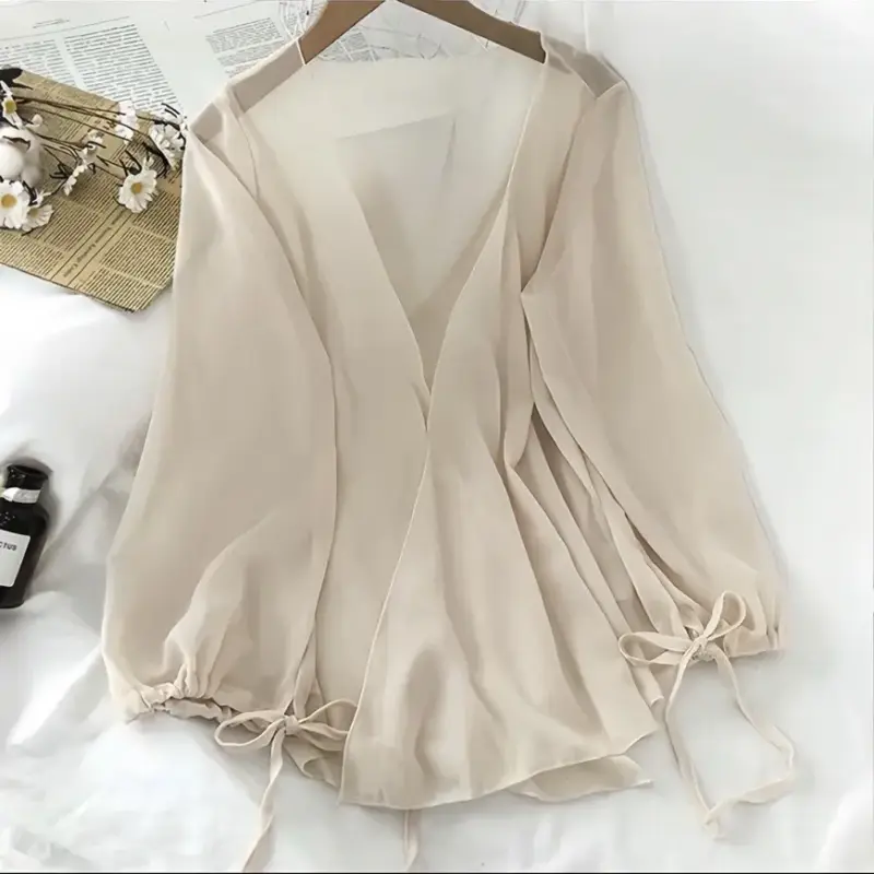 Chiffon Puff-Sleeve Cardigan thumbnail 4