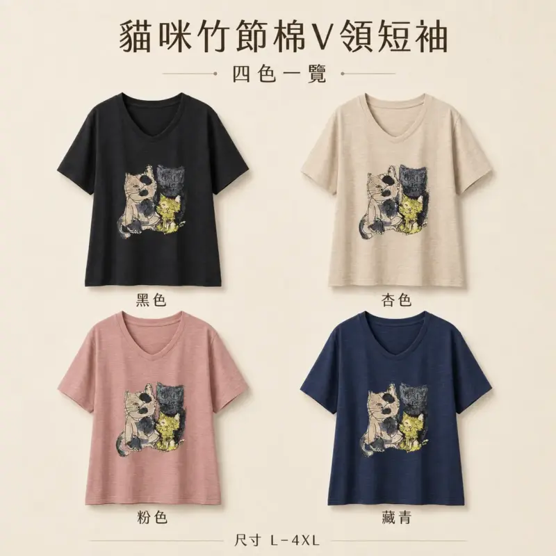 竹節棉V領短袖 縮圖 2