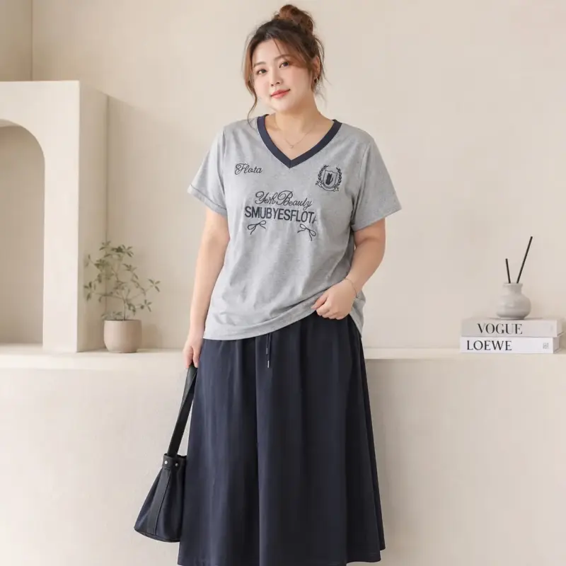 881 Embroidered American Contrast Color T-shirt thumbnail 2