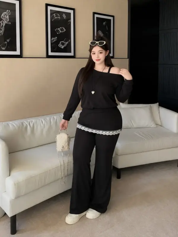 One-Shoulder Panelled Lace Two-Piece Set thumbnail 2