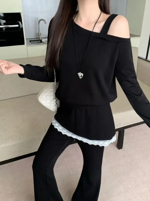 One-Shoulder Panelled Lace Two-Piece Set thumbnail 3
