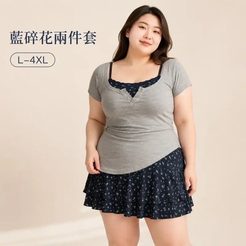 藍碎花兩件套 縮圖 2