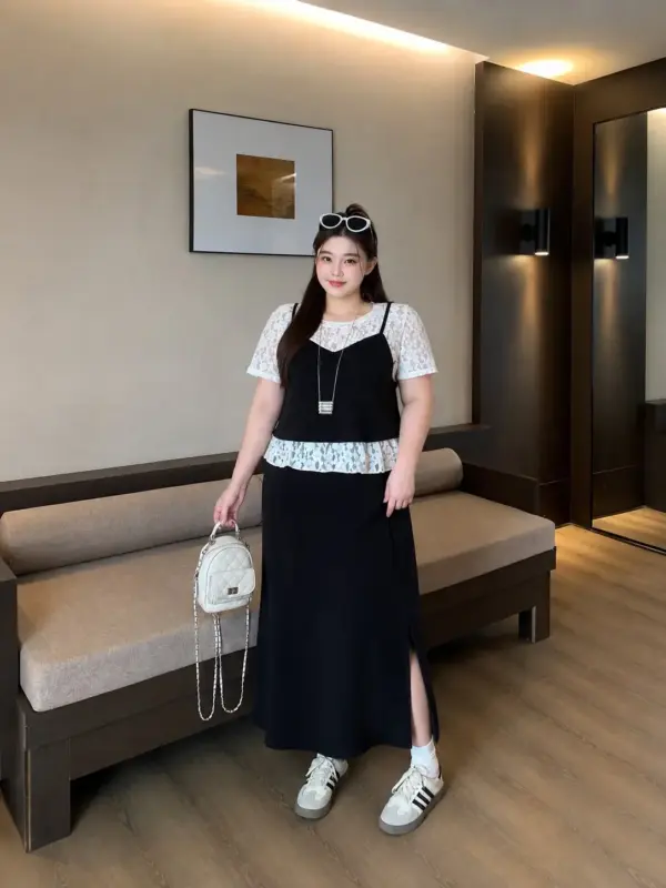 Layered Look Lace Split Dress Suit thumbnail 2