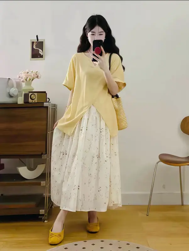 襯衫碎花半身兩件套裝 縮圖 3
