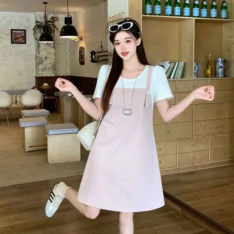 撞色假兩件疊穿背帶裙 縮圖 5