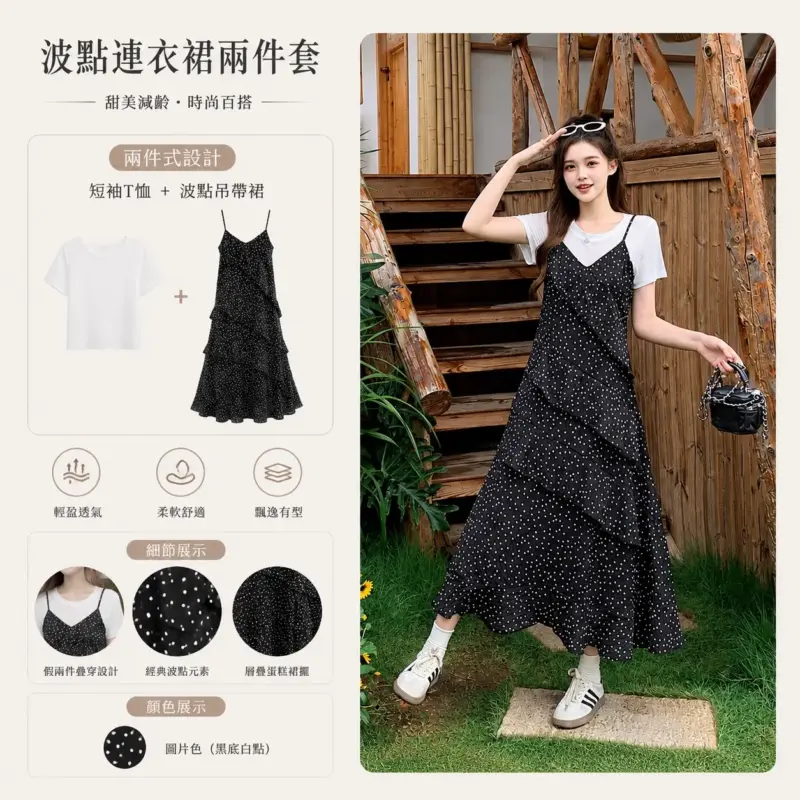 波點連衣裙兩件套