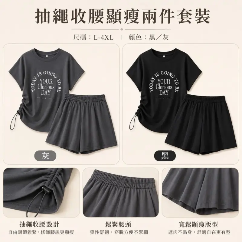 Drawstring Waist-Slimming Two-Piece Set