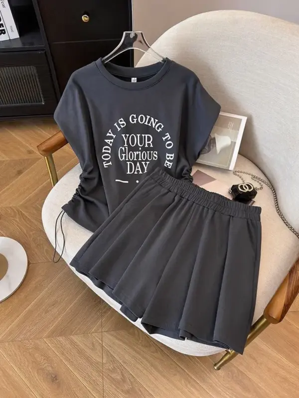 Drawstring Waist-Slimming Two-Piece Set thumbnail 4
