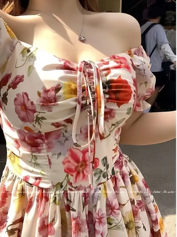 碎花泡泡袖碎花連衣裙 縮圖 4