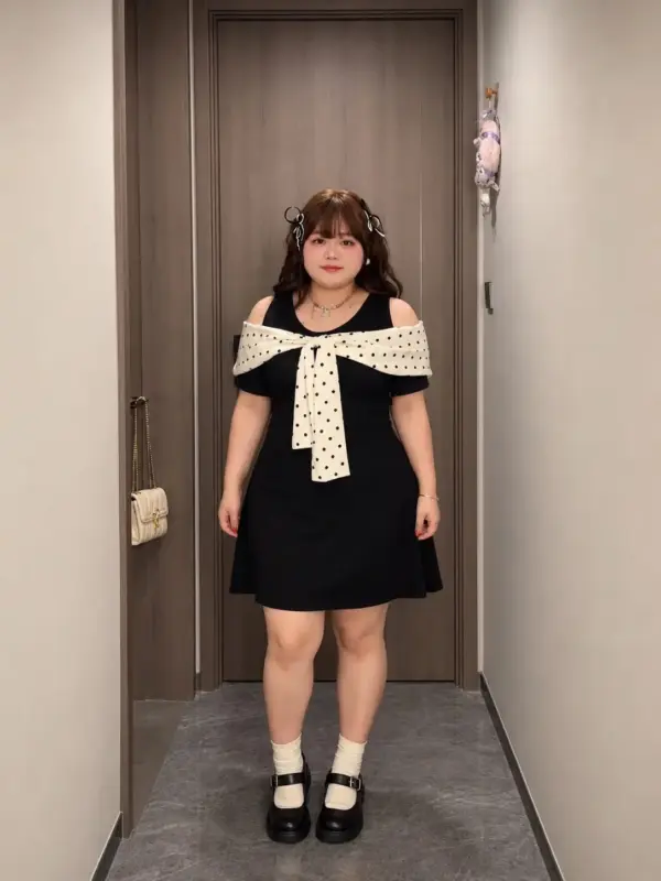 大蝴蝶結露肩連衣裙 縮圖 2