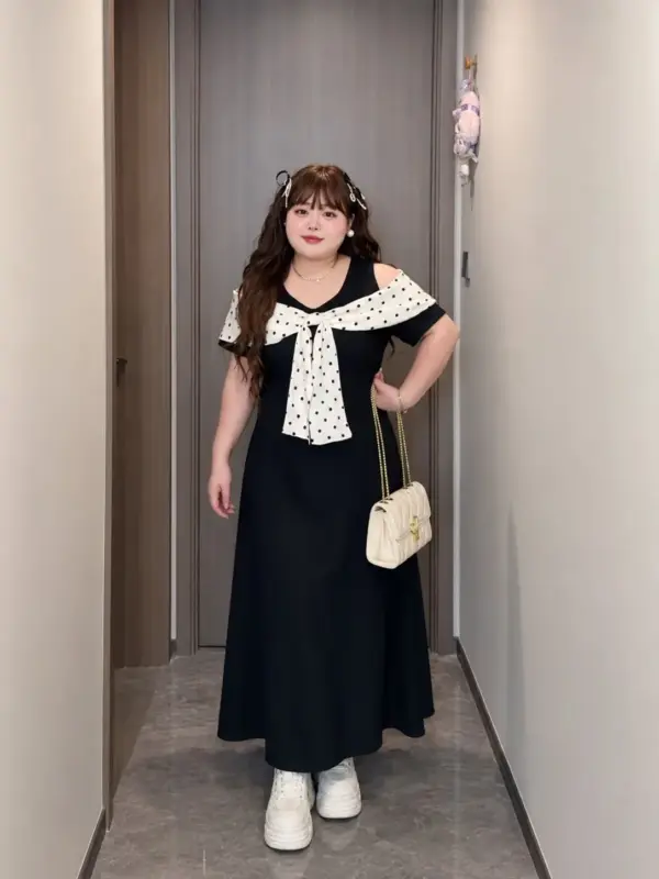 大蝴蝶結露肩連衣裙 縮圖 3