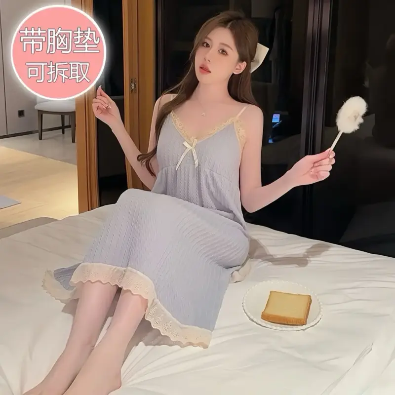 甜美ins帶胸墊吊帶睡裙 縮圖 2