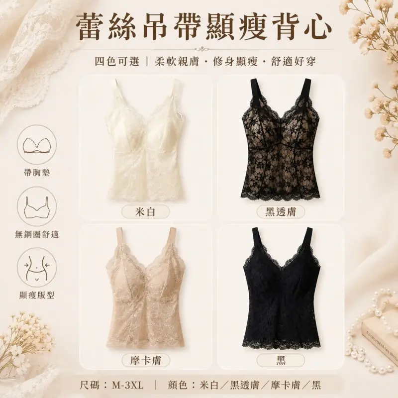 蕾絲吊帶顯瘦背心