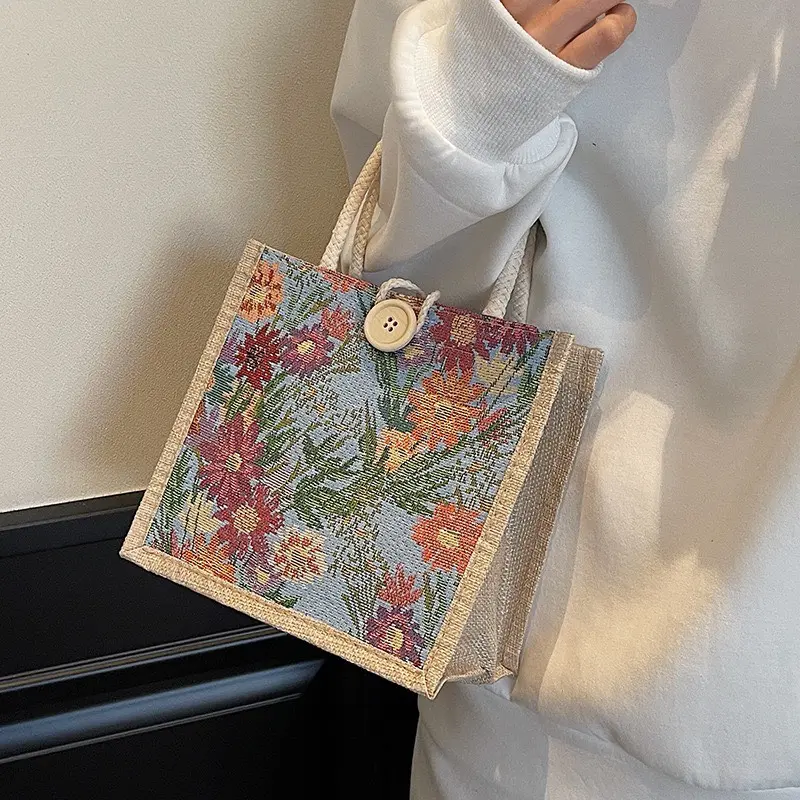 花朵麻布手提包 縮圖 6