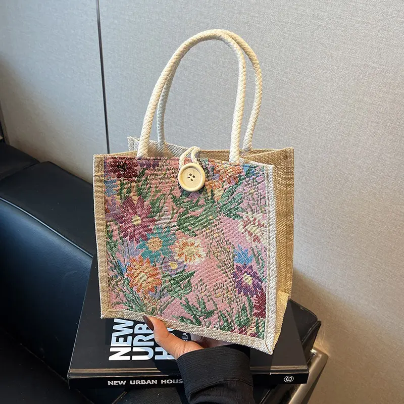 花朵麻布手提包 縮圖 7