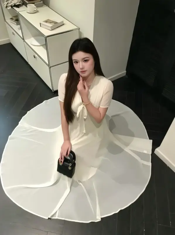 釣系千金2.0蝴蝶結綁帶連衣裙 縮圖 3