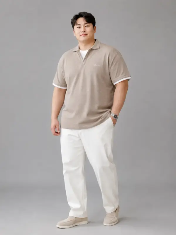 針織假兩件POLO領短袖T恤 縮圖 3